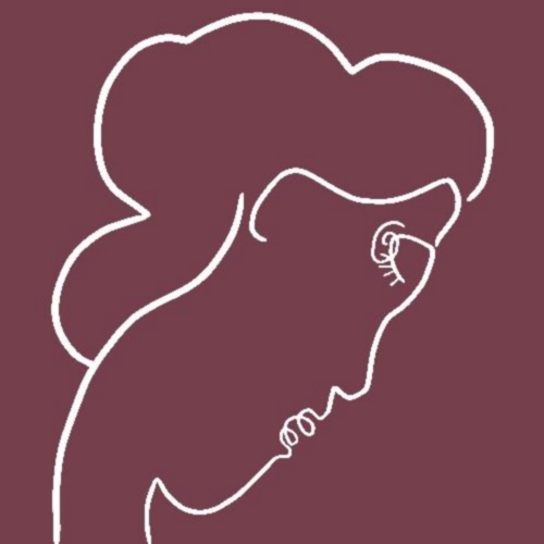 Pensive - Linocut, plum ink, by Jane Bristowe