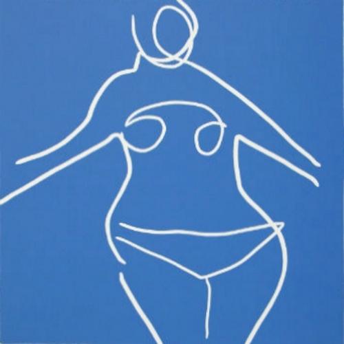 Bather - Linocut, blue ink, by Jane Bristowe