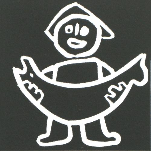 Man and Fish - Linocut, black ink, by Jane Bristowe