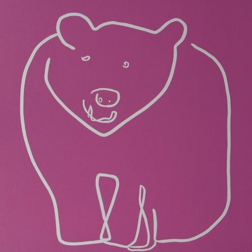 Bear - Linocut, rasberry pink ink, by Jane Bristowe