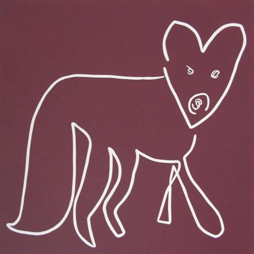 83 Fox - Linocut, plum ink, by Jane Bristowe
