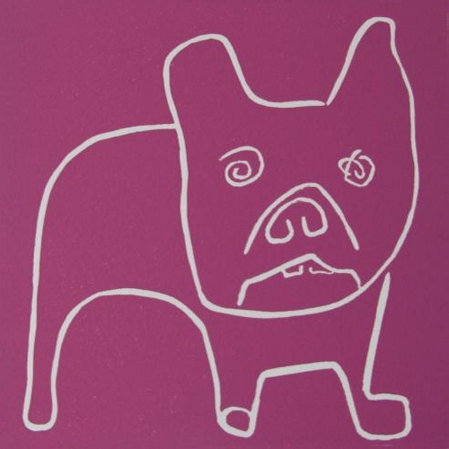 Winslow, boxer dog - Linocut, plum ink, by Jane Bristowe