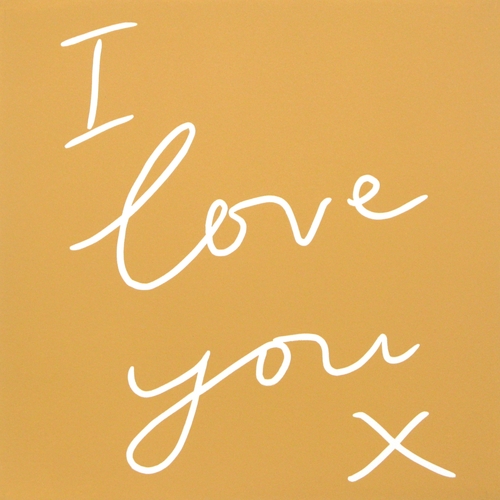 I Love You x - Linocut, Yellow ink, by Jane Bristowe