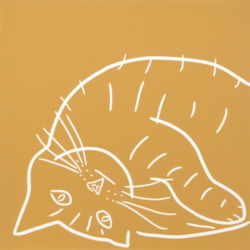 Ginger Cat - Linocut, yellow ink, by Jane Bristowe